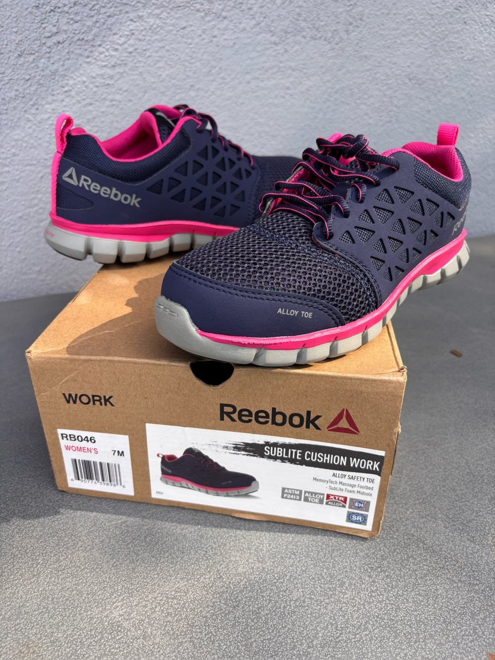 NIB Reebok SubLite Work Shoes Womens Sz 7 M Blue Alloy Toe Safety Sneakers RB046